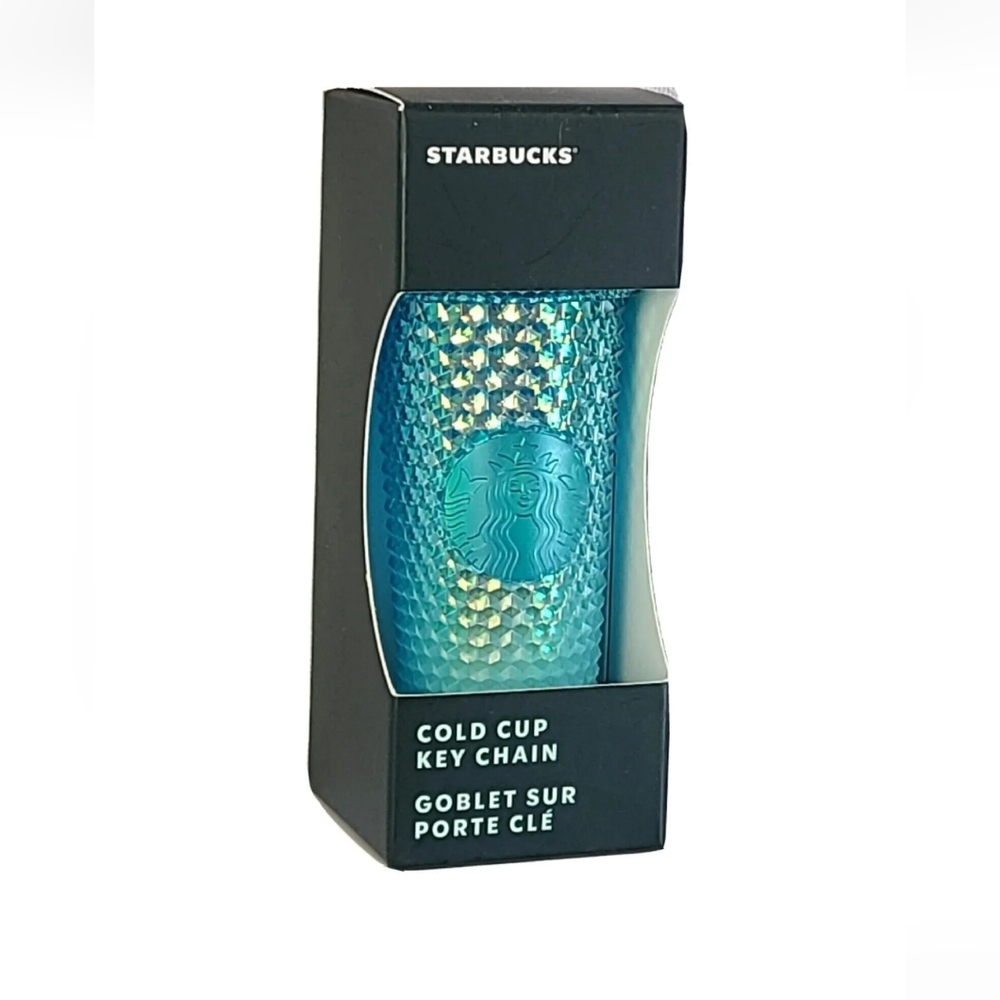 Starbucks Mini Cup Keychain Ornament Ice Blue Glacier Blue Ombre Studded
